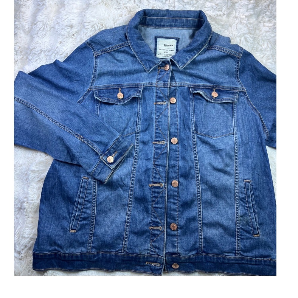 Sonoma Goods For Life The Everyday Jacket Blue Denim Trucker XXL Stretch. A37